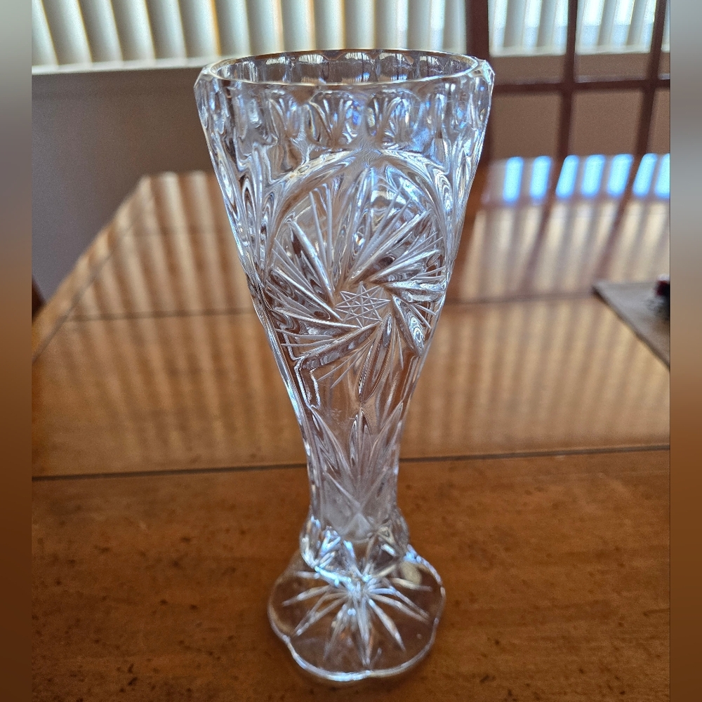 Vintage 1970 Crystal Bud Vase- Pinwheel Collection By Bohemia